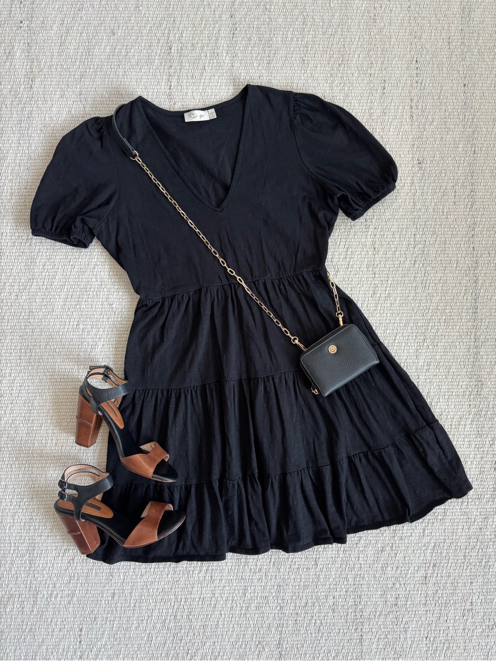 | RD Style | Classic Black V-Neck Tiered 100% Cotton Women's Dress size Small